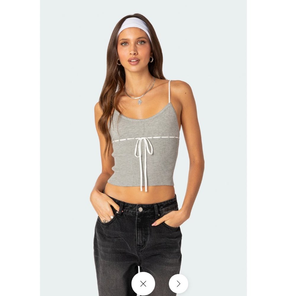 Edikted - Emily Knit Tank Top - Grey Melange - XS